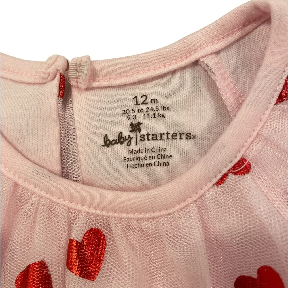 Valentine’s Baby Starters Pink Tulle Dress with Red Hearts